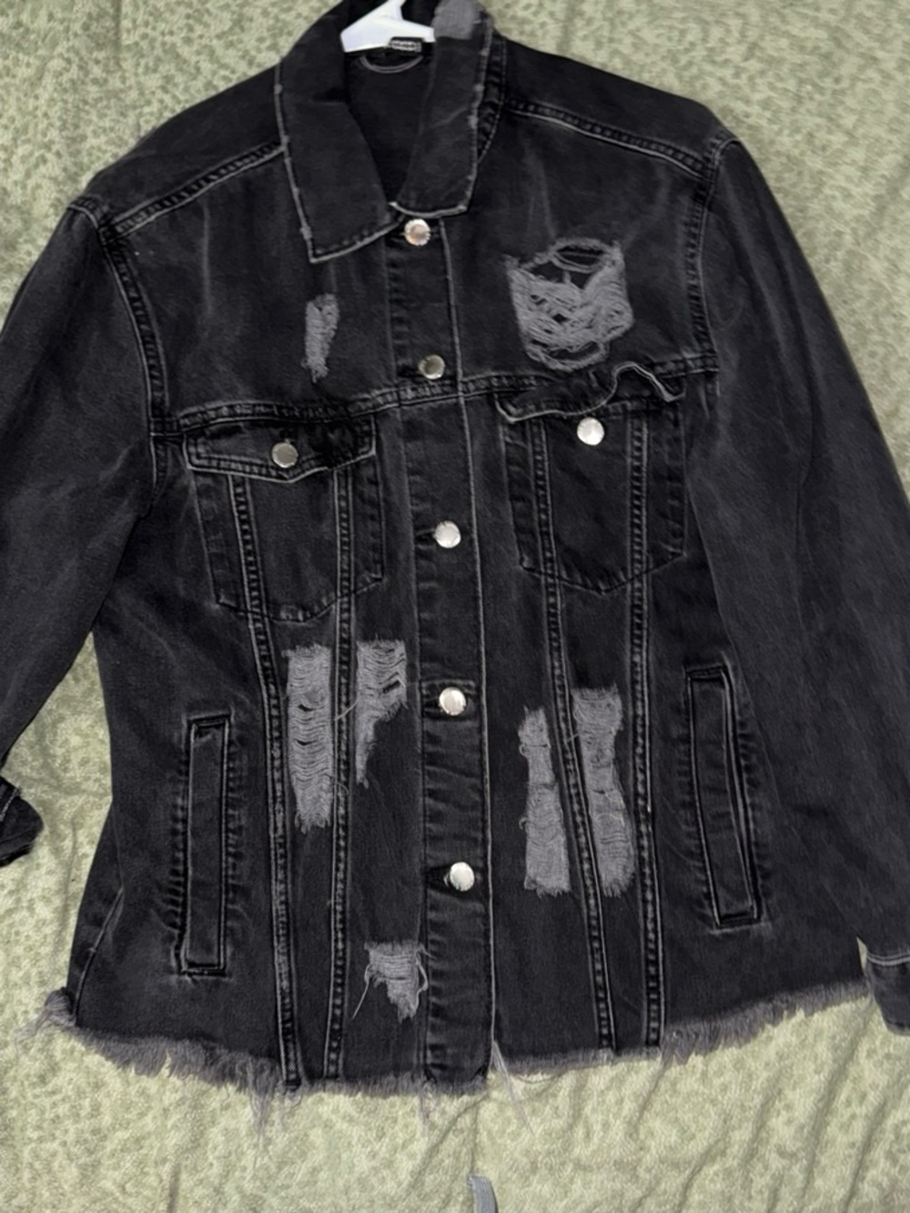 H&M Distressed Black Denim Jean Jacket